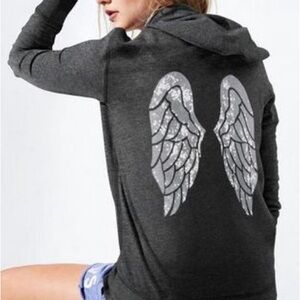 Y2K VS Silver Sequin Angel Wings Full Zip Hooded Jacket Medium